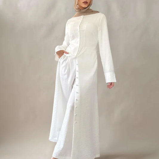 2PCS Ramadan Dubai Tops Pants Trousers Women Islam Clothing Turkey Outfits Muslim Sets Abaya Tracksuit Femme Musulmane Ensembles
