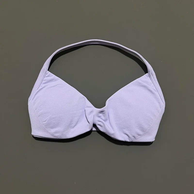 Sports Strappy Bra Yoga Underwear Women Gym Top Running Exercise Backless Bra High Support Active Wear Fitness Workout Halter