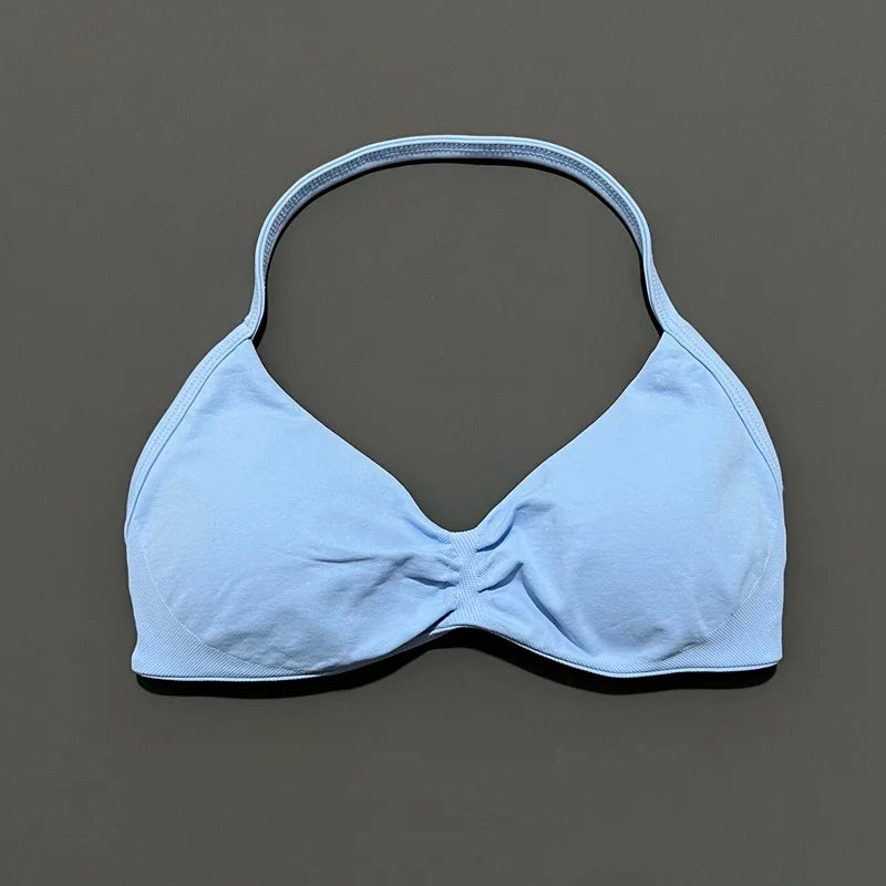 Sports Strappy Bra Yoga Underwear Women Gym Top Running Exercise Backless Bra High Support Active Wear Fitness Workout Halter