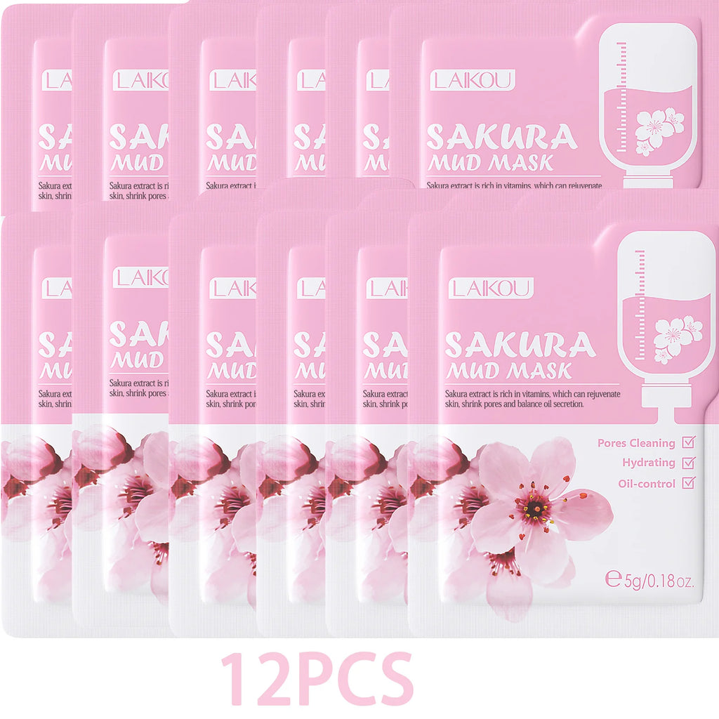 Laikou Sakura Clay Mask Trial Size Hydrating Deep Cleansing Pore Minimizing Brightening Face Mask Skin Care Product Mud Mask 5g