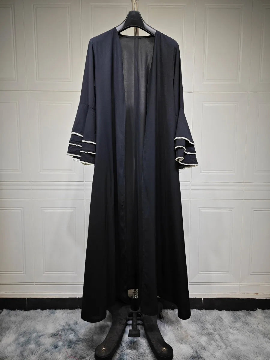 Eid Party Abaya for Women Muslim Cardigan Beading Flare Sleeve Black Abayas Jalabiya Morocco Kaftan Vestidos Dubai Ramadan Robe