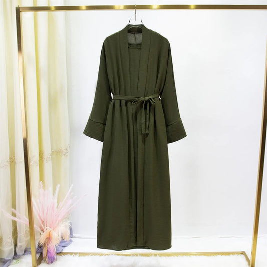 2pics Muslim Sets Muslim Jilbab Two Pieces Women Out Abaya Loose Cardigan Coat Sleeveless Inner Dress Prayer Clothing with Belt