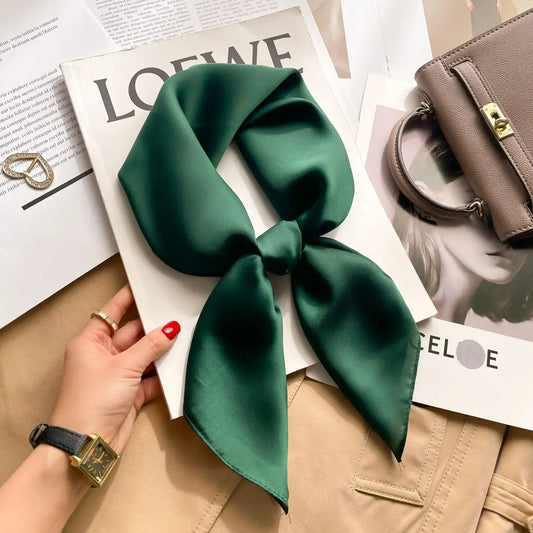 70cm Solid Colors Neckerchief Hijab Scarf For Women Silk Satin Headband Hair Scarves Female Square Shawls Head Scarfs For Ladies