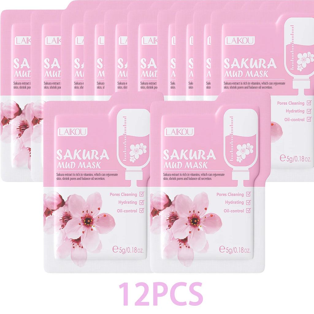 Laikou Sakura Clay Mask Trial Size Hydrating Deep Cleansing Pore Minimizing Brightening Face Mask Skin Care Product Mud Mask 5g