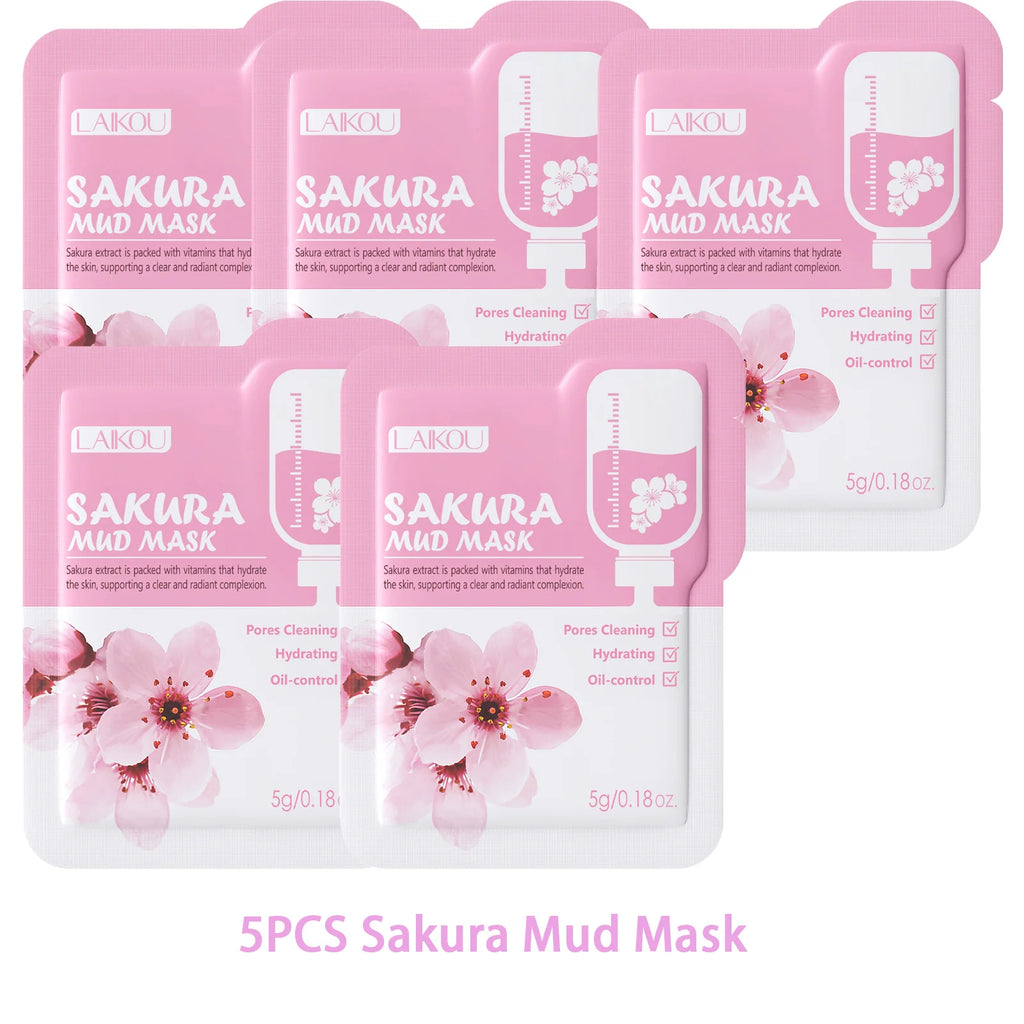 Laikou Sakura Clay Mask Trial Size Hydrating Deep Cleansing Pore Minimizing Brightening Face Mask Skin Care Product Mud Mask 5g