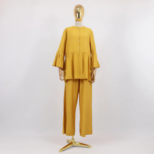 2 Piece Dubai Muslim Women Clothing Elegant Middle East Modest Top and Pants Sets 2025 Islamic Turkish Clothes Solid Outfits New