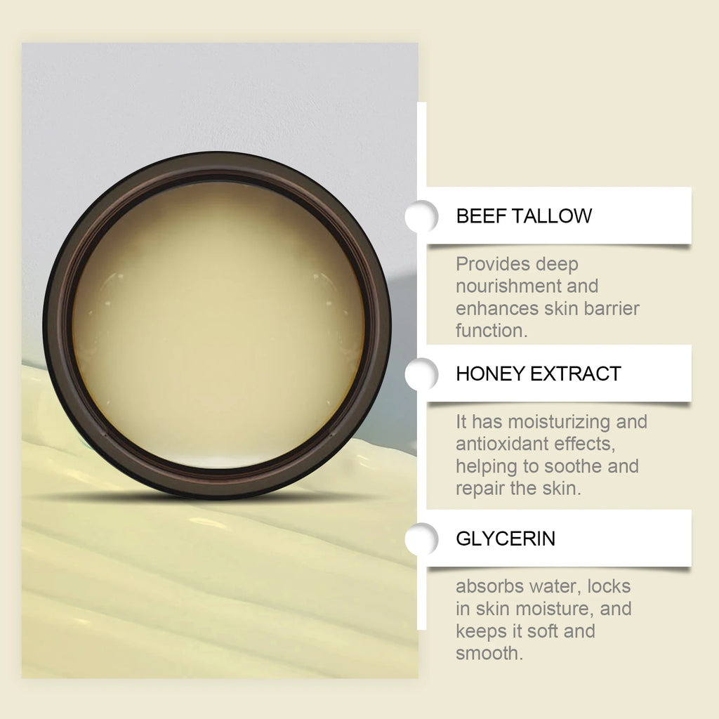 WoodSleep 60g Beef Tallow Honey Face Moisturizer - Intense Hydration for Dry Skin, Anti-Chapping Winter Skincare for Women & Men