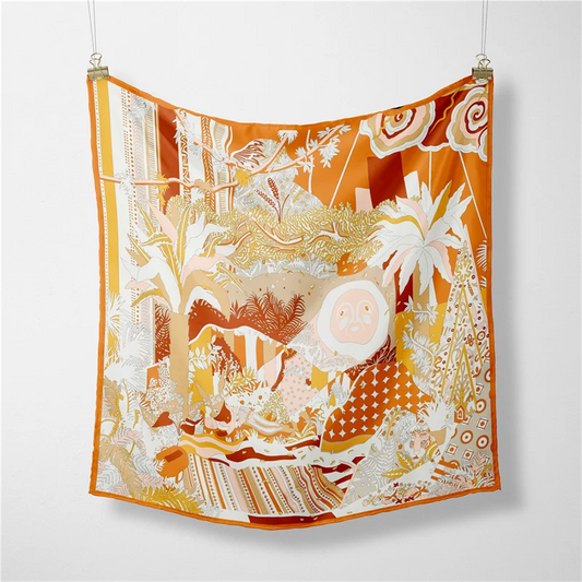 53CM Brand Square Scarf Women Fashion Twill 100% Silk Scarf Shawl Design Hijab Bandana Foulard Jungle Plant Sun Head Neckerchief